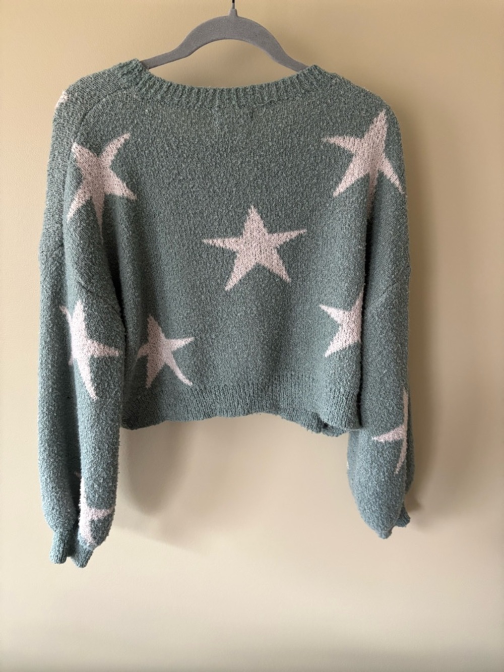 Altar'd State Sage Green Star Cropped Crew Sweater - Picture 2 of 3